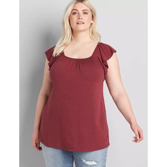 Lane Bryant Burgundy Flutter-Sleeve Swing Tee Plus Size 26/28 - Picture 1 of 7